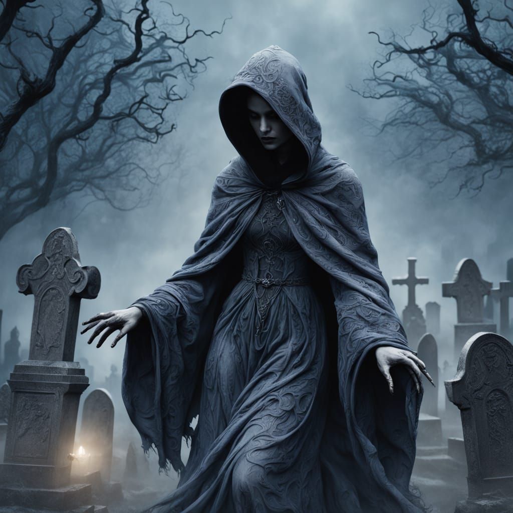Gothic Reaper in Moonlit Graveyard