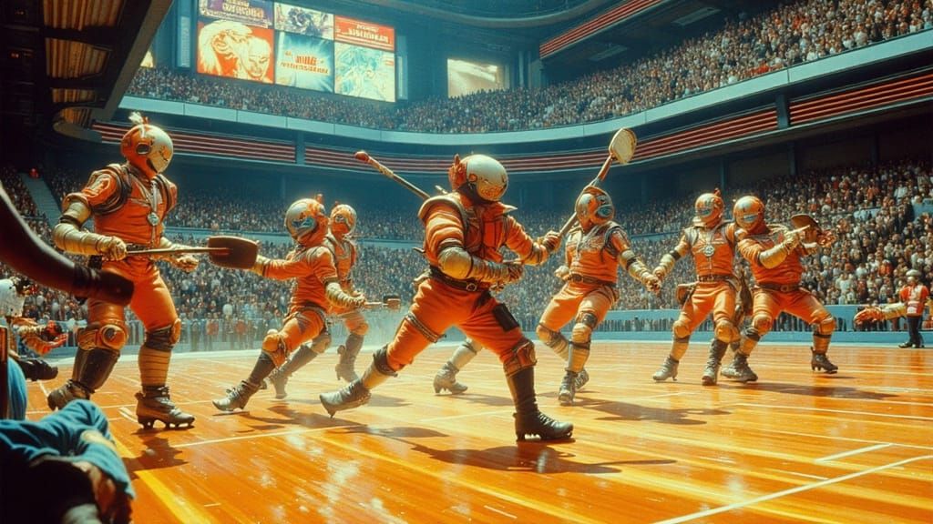 Houston Rollerball Team in Retro-Futuristic Arena