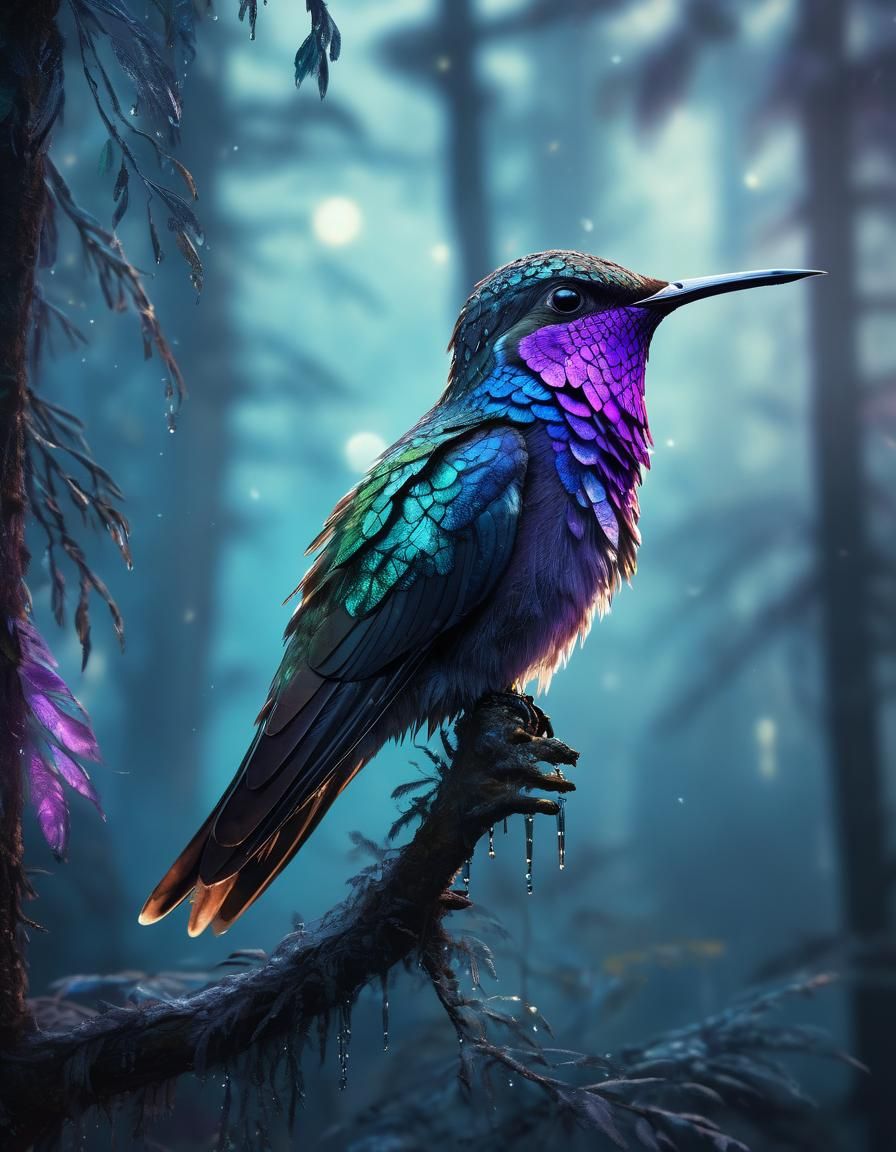 Hummingbird Wolf Hybrid in Hyper-Realistic Digital Art