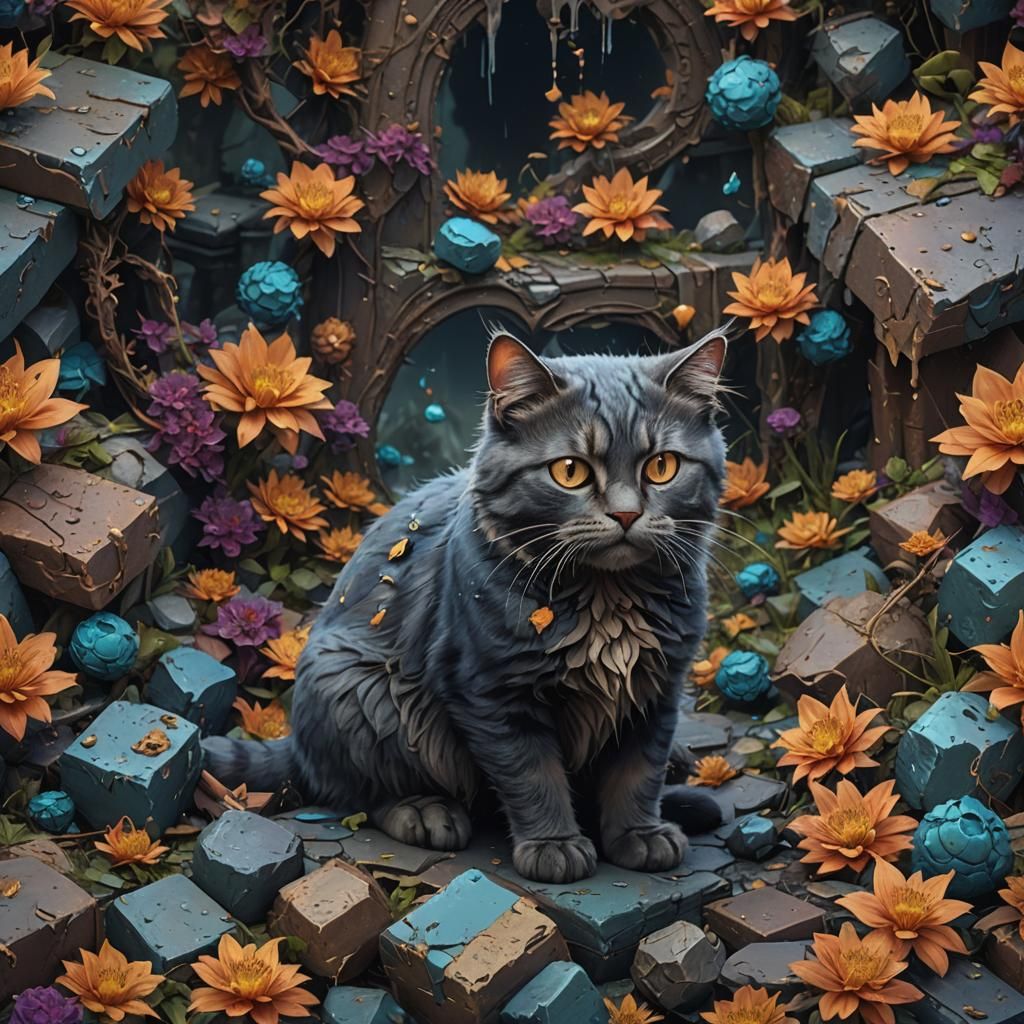 Detailed Matte Painting of a Sad Cat