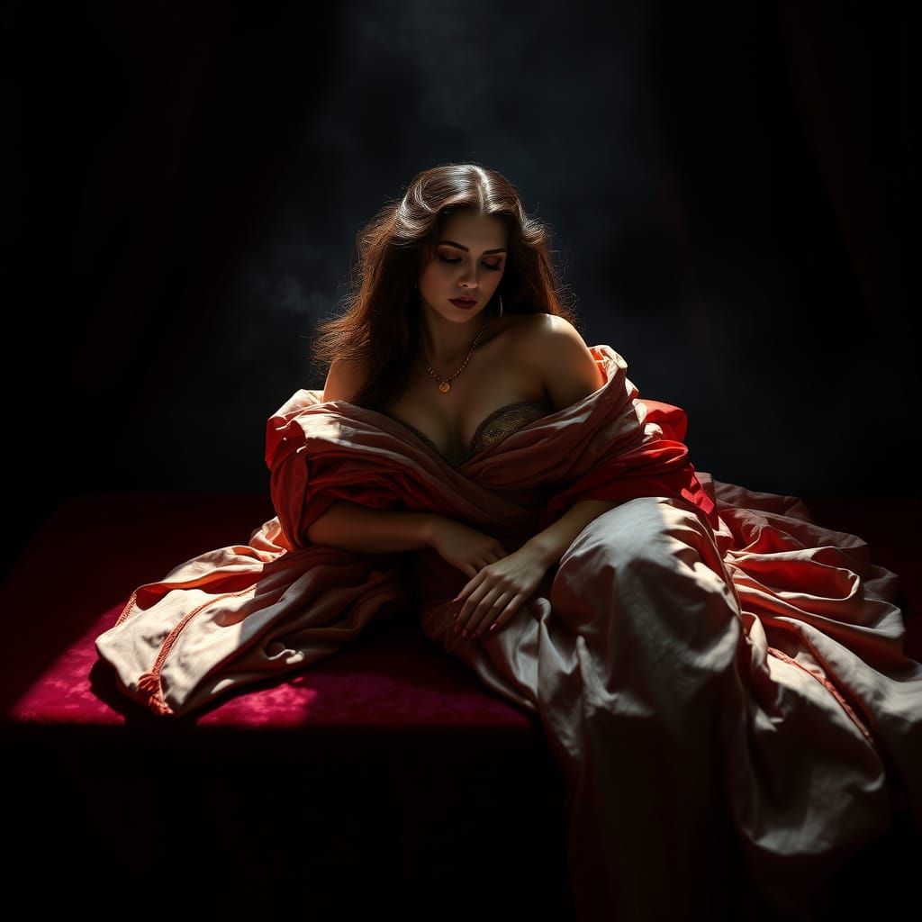 Mysterious Woman in Luxurious Baroque Setting