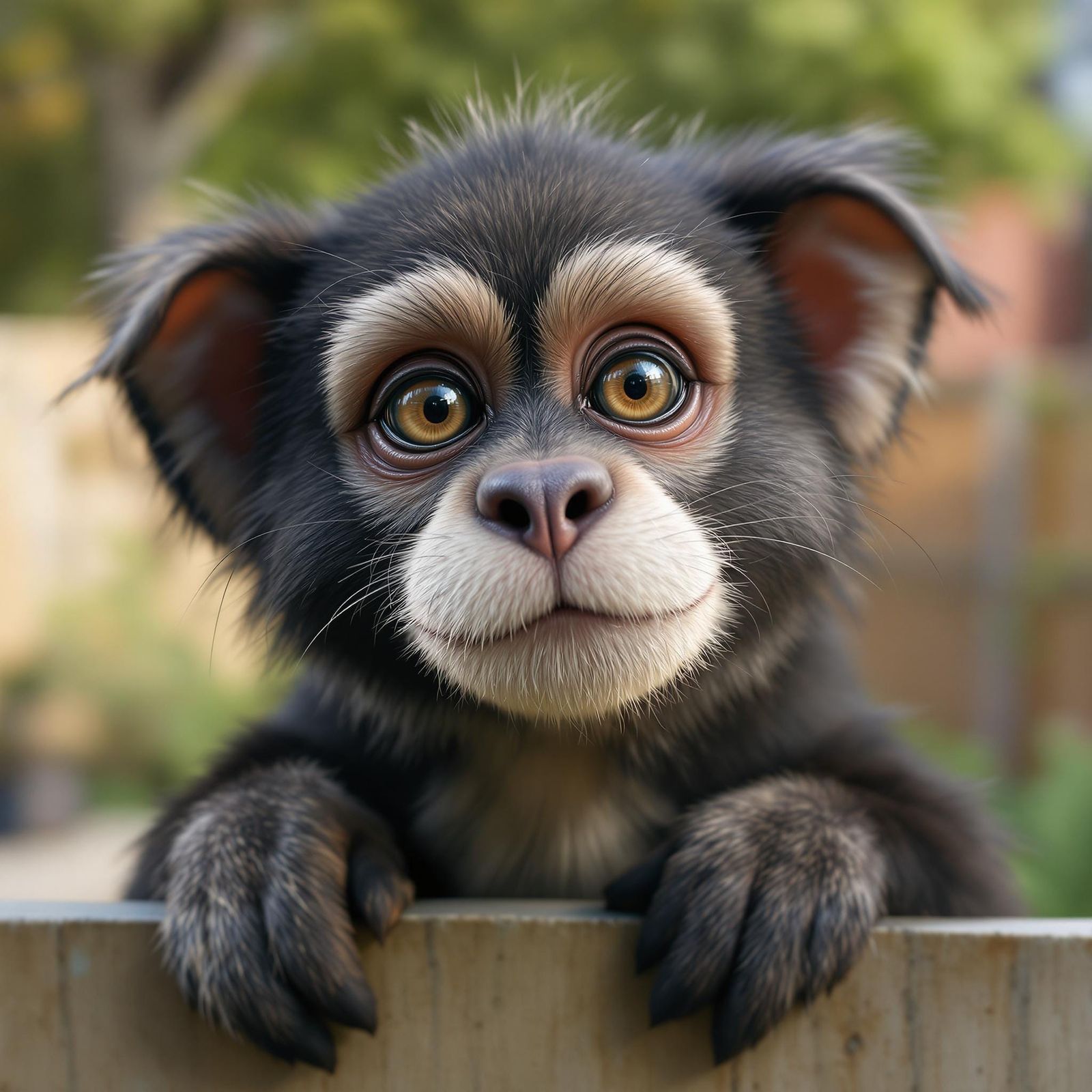 Dog Monkey Hybrid in Suburban Yard