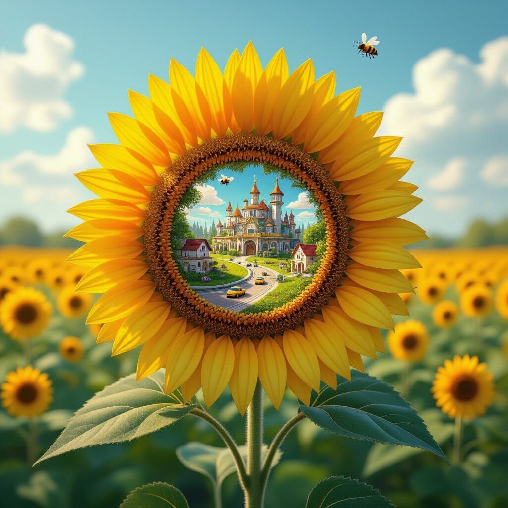 Magical Bug Metropolis Inside a Sunflower