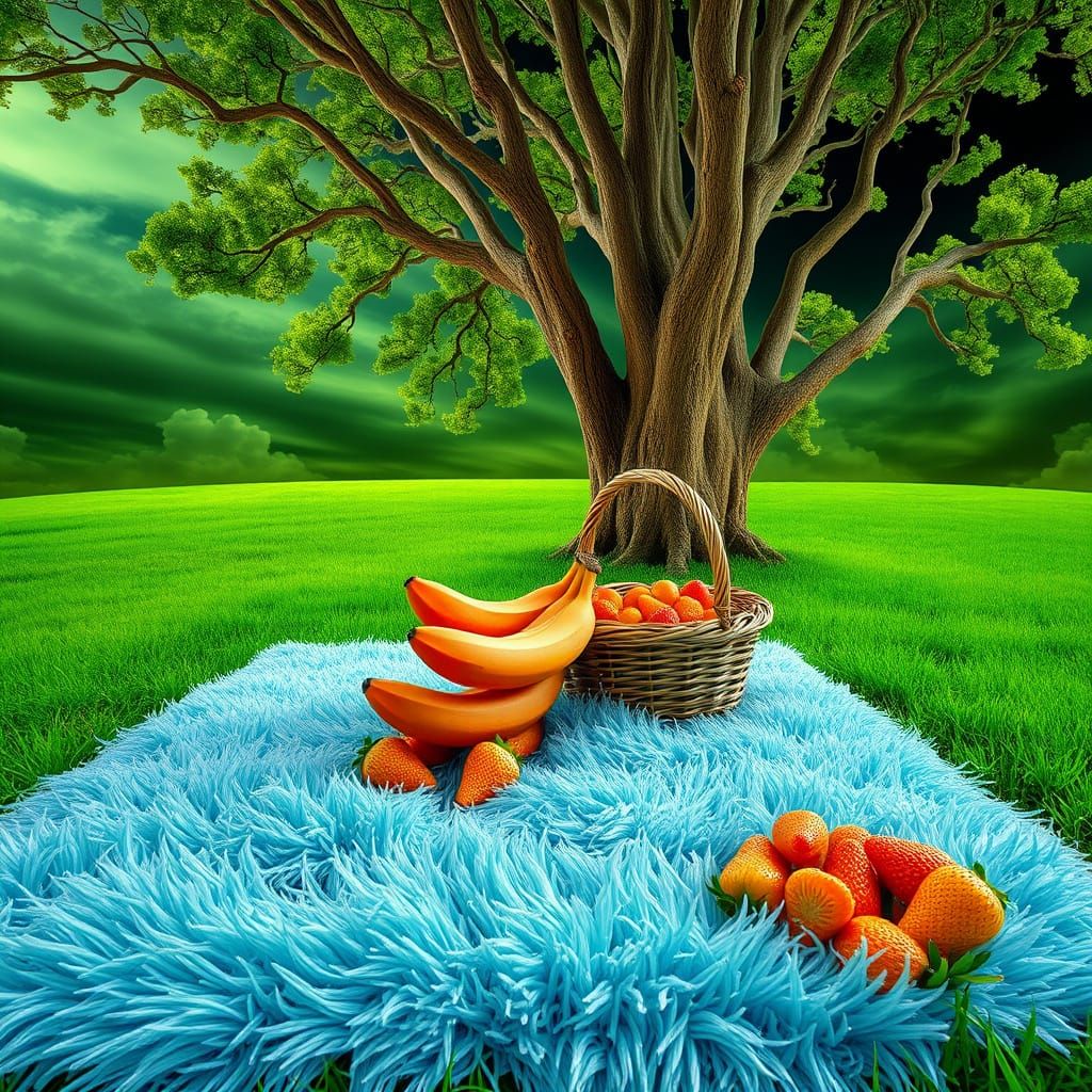 Lush, Hyper-Realistic Landscape with Emerald Roots and Brown...