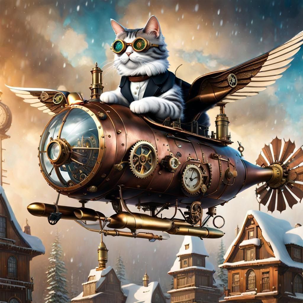 Steampunk Engine with Intricate Details and Dramatic Lightin...