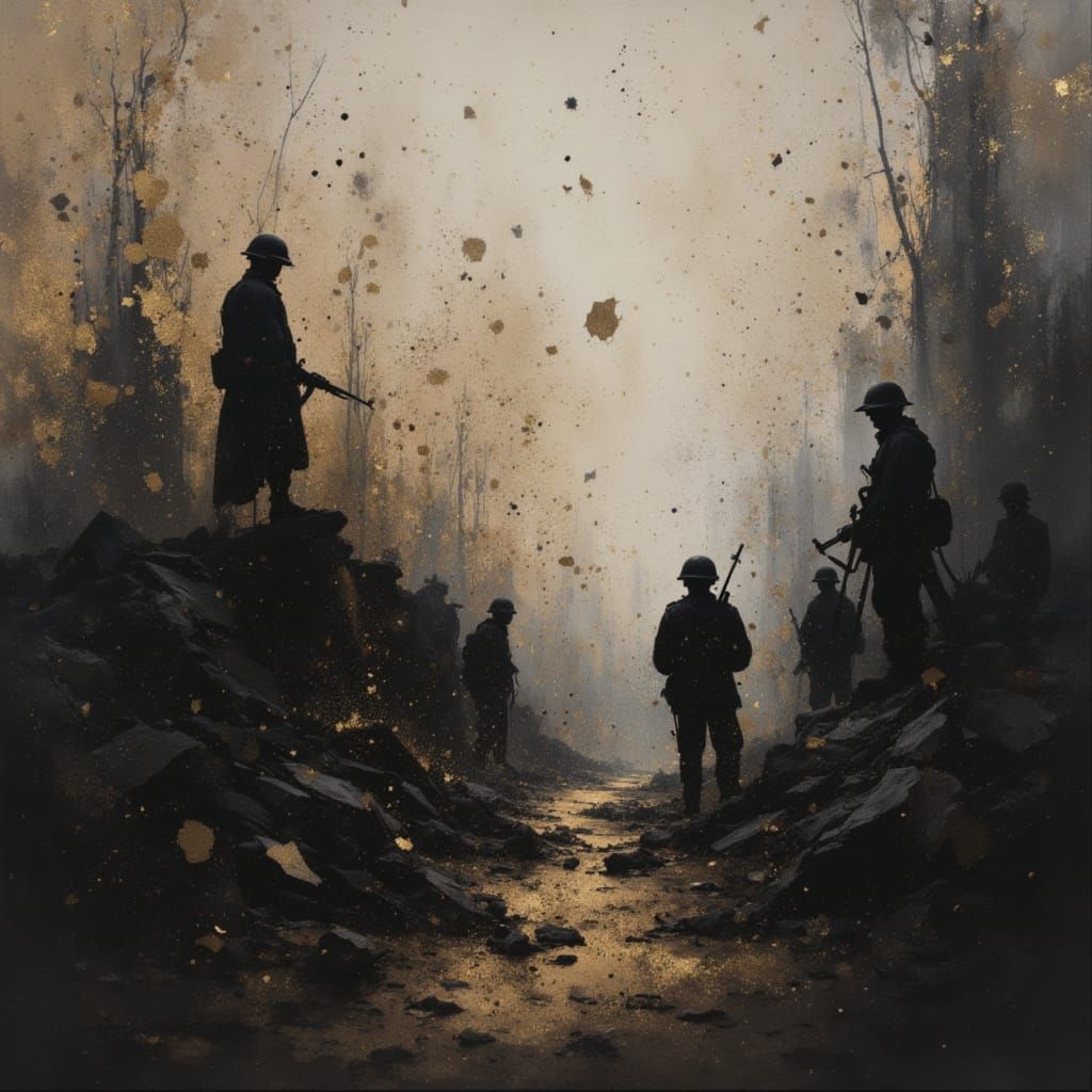 Devastated Lands in Watercolor and Black-Gold Style