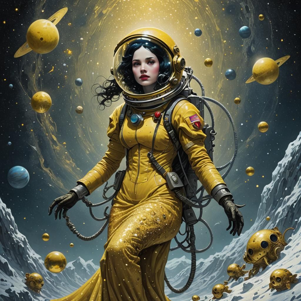 Snow White Space Mermaid Cosmonaut in Horror Style