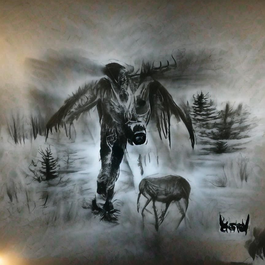 Eerie Wendigo in Charcoal Drawing, 8K Resolution