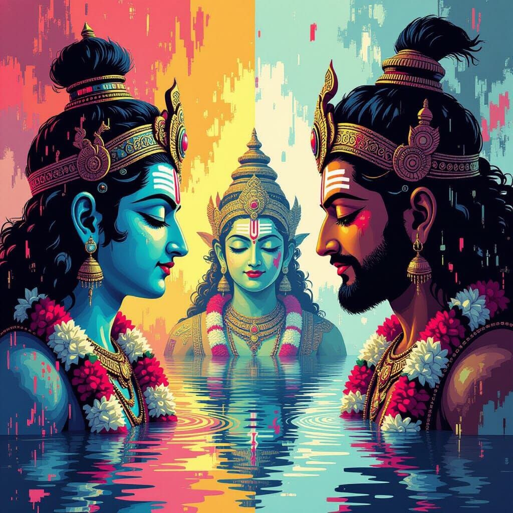 Fragmented Avatar Battle in Dystopian Psychedelic Style