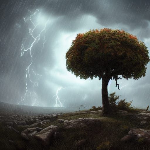 Post-Apocalyptic Fruit Tree in Art Nouveau Style