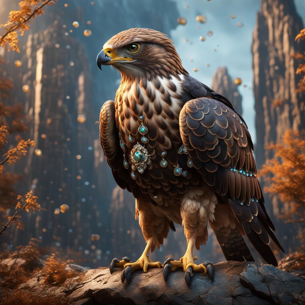 Jeweled Hawk: Detailed Matte Painting in 8K