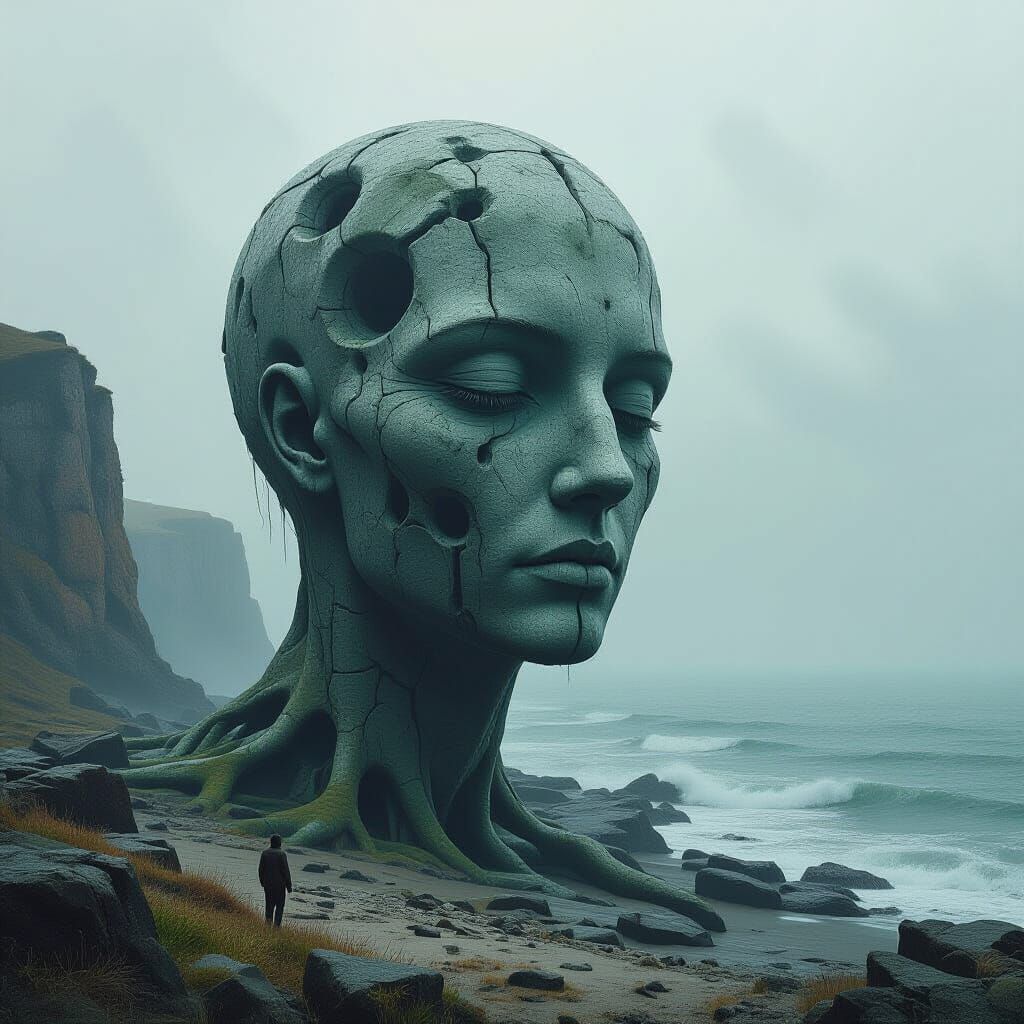 Surreal Octopus Cliff Rock, Blending Dark Art Styles