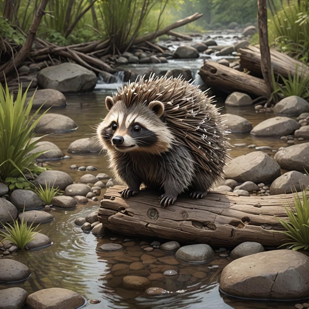 Porcupine-Raccoon Hybrid in Disney Pixar Style