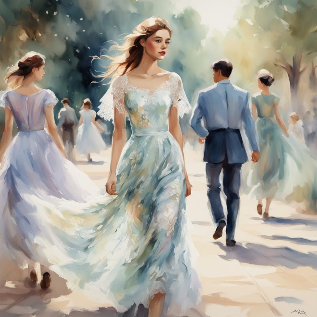 Impressionist Watercolor Masterpiece: Elegant Avant-Garde Fa...