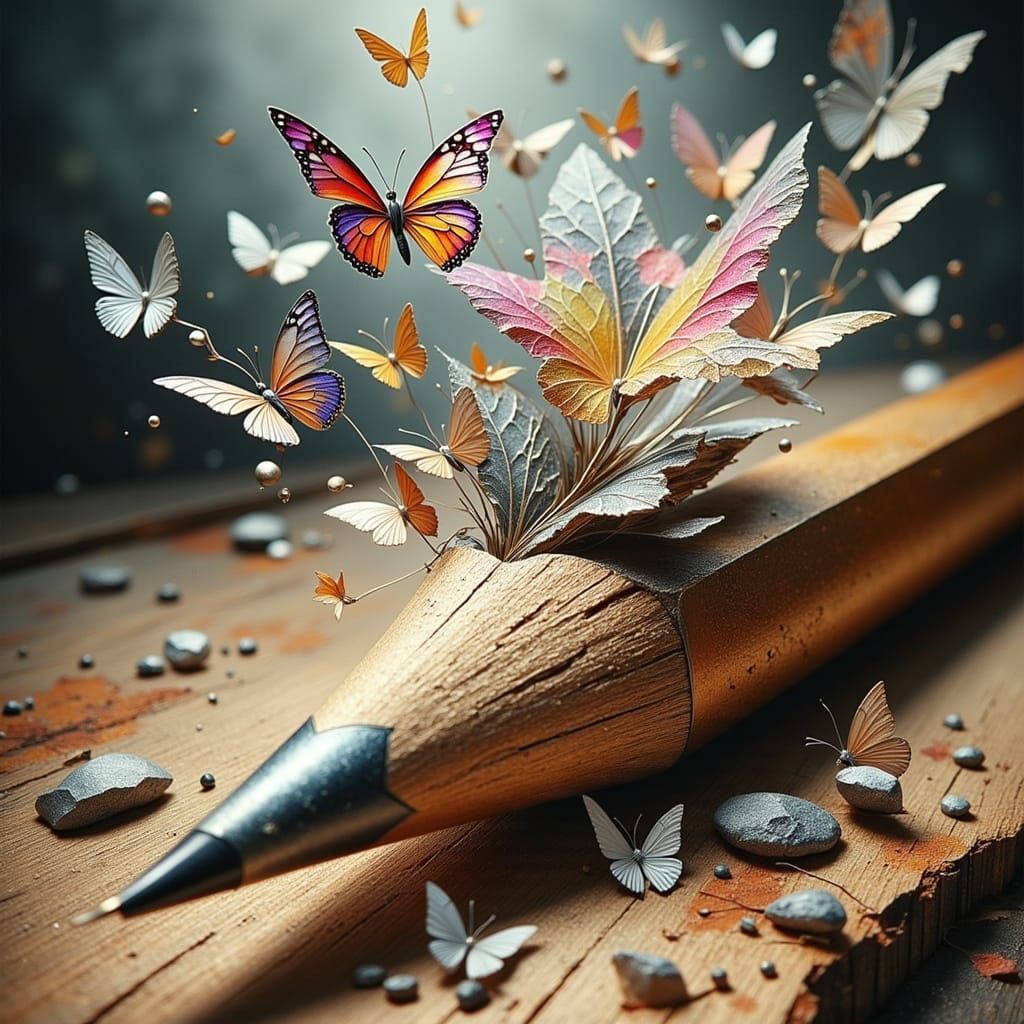 Iridescent Butterflies Emerge from Pencil Tip