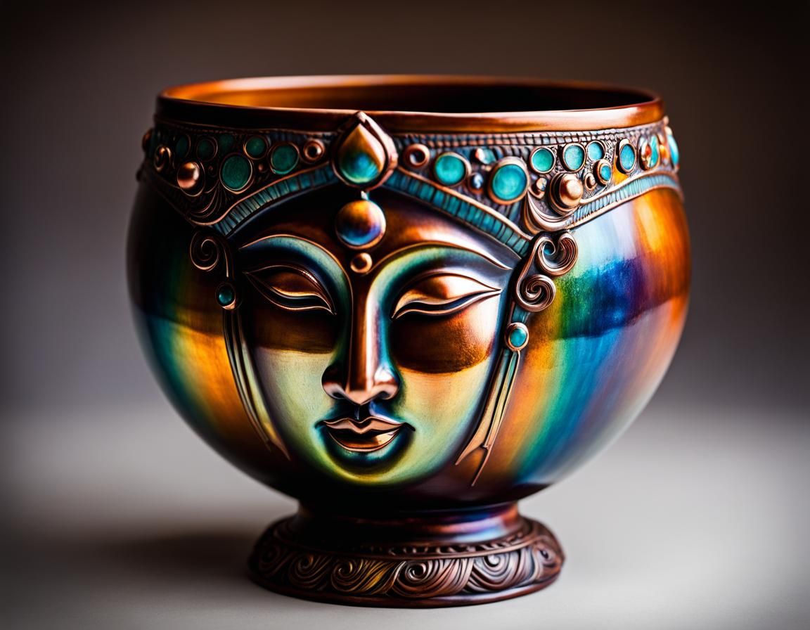 Rainbow Luster Raku Glazed Tibetan Goblet