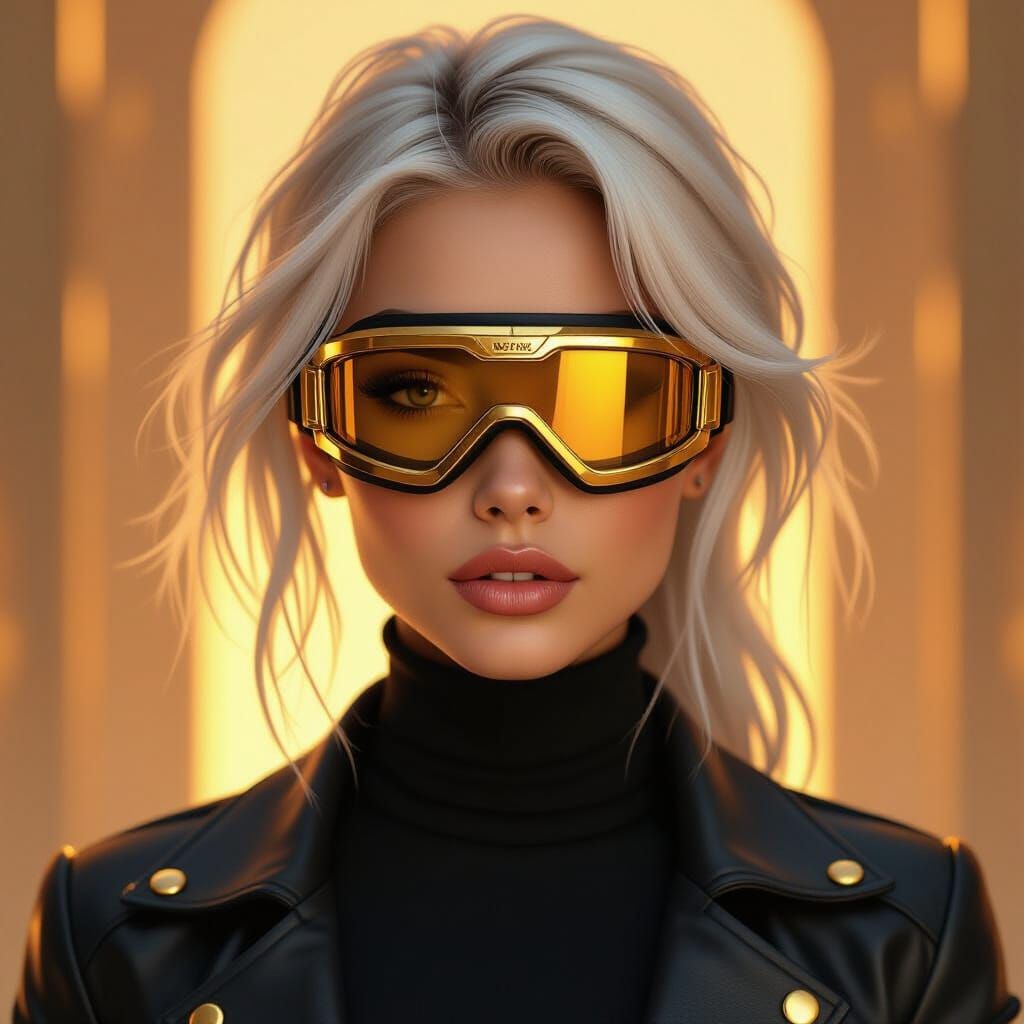 Cyberpunk Woman with Gold Goggles Portrait