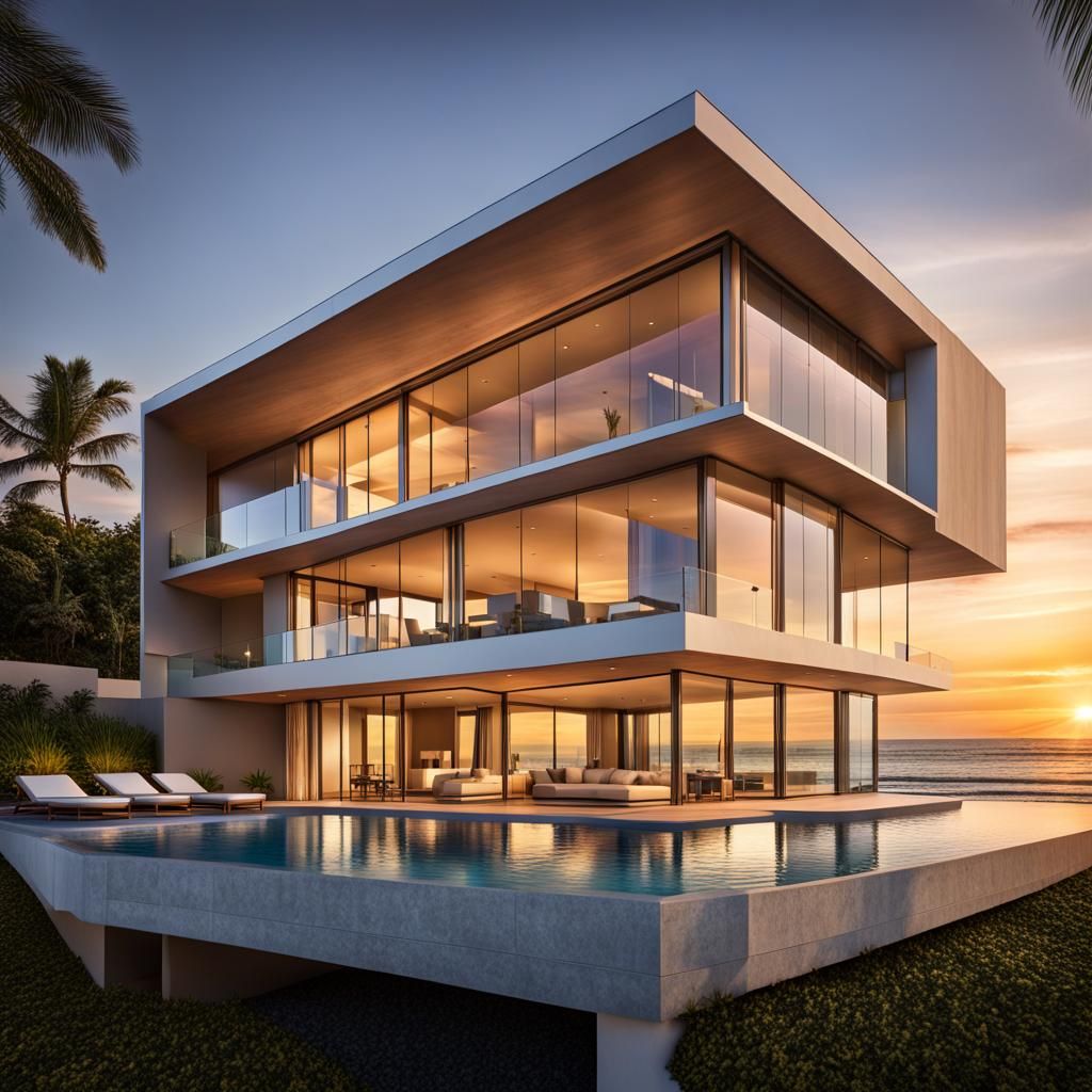 Stunning Beachfront Villa at Sunset in HDR