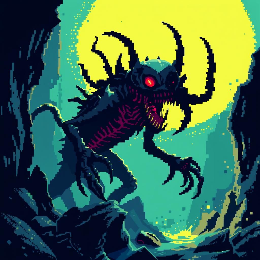 Macabre Ghoul Emerging: 8-Bit Pixel Art