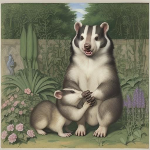 Badgers' Garden Scene: Holbein and Matisse Styles