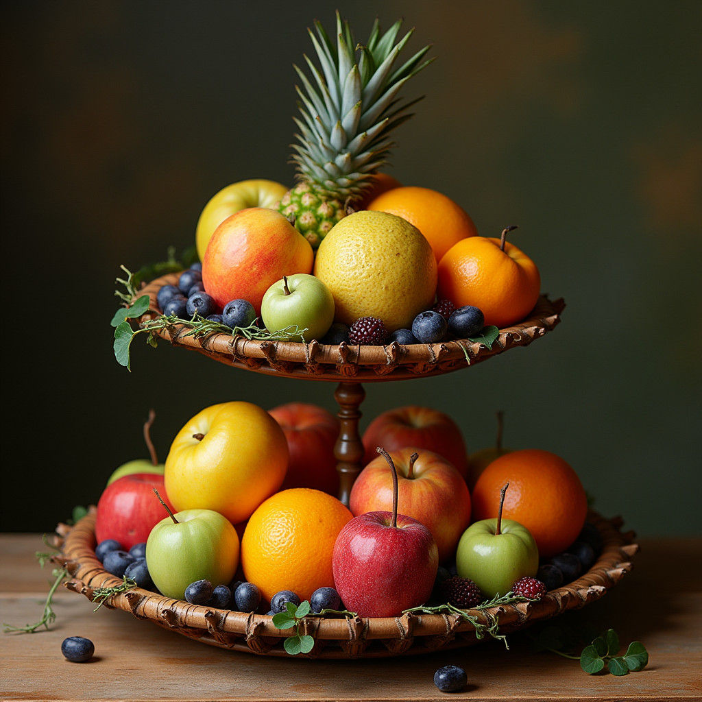 Photorealistic Fruit Still Life on Tiered Tray
