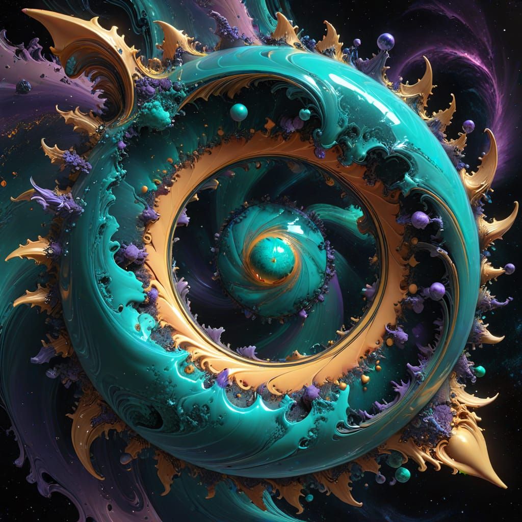 Abstract Digital Art: Colossal Planet with Fractal Singulari...