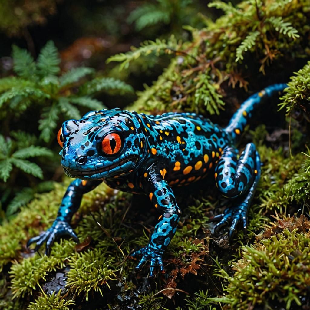 Iridescent Alien Fire Salamander in Surreal Macro Photograph