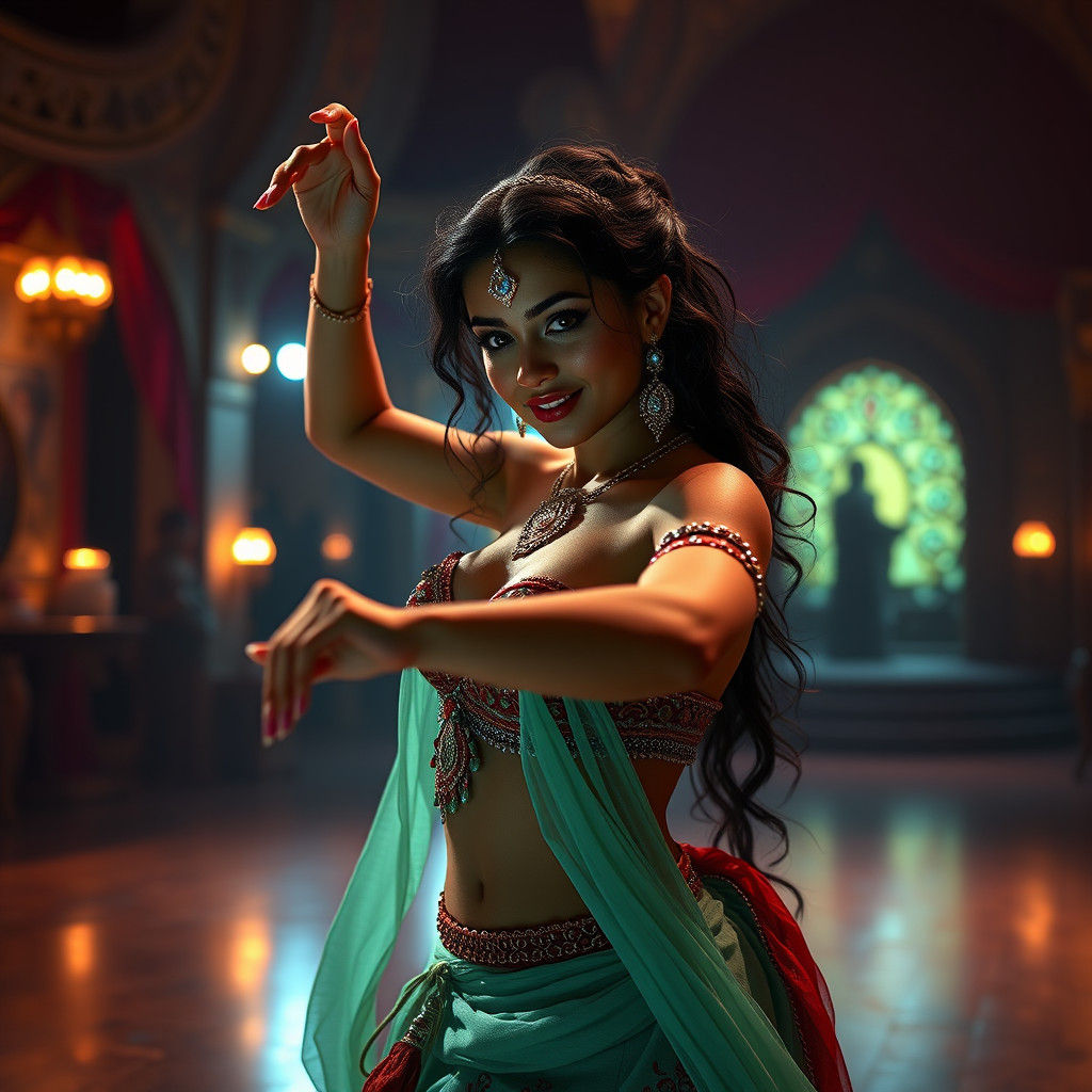Enchanting Belly Dancer on Stage in Hyperdetailed Style