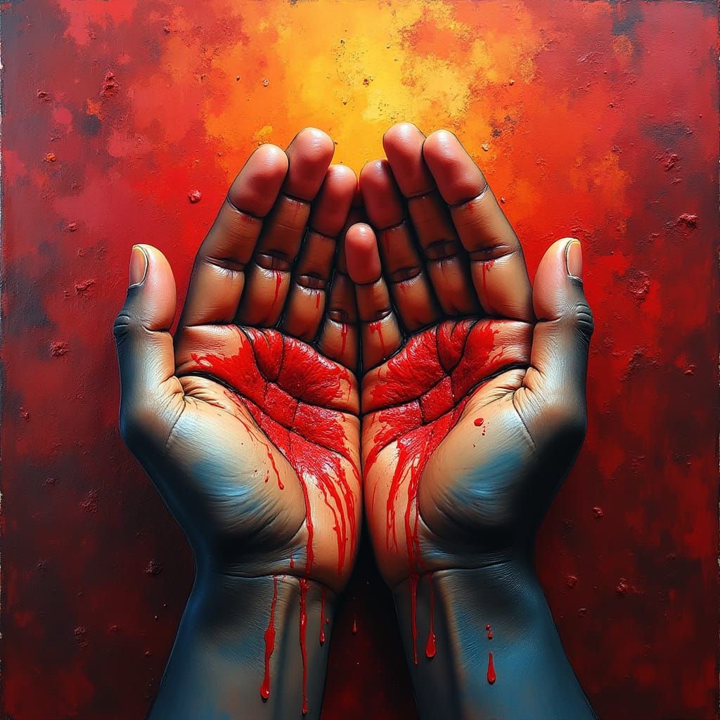 Global Unity: Hands Intertwined as Colorful Impasto Painting