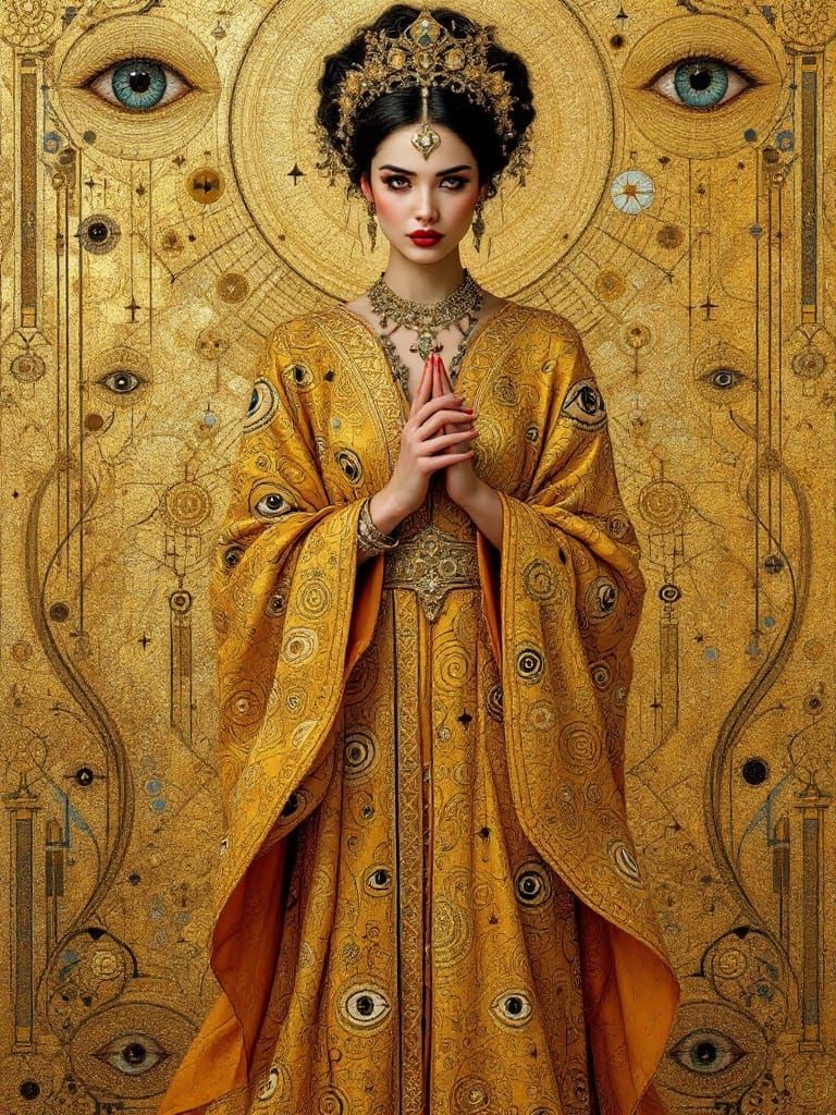 Ethereal Regal Portrait in Golden Ornamentation and Dreamlik...