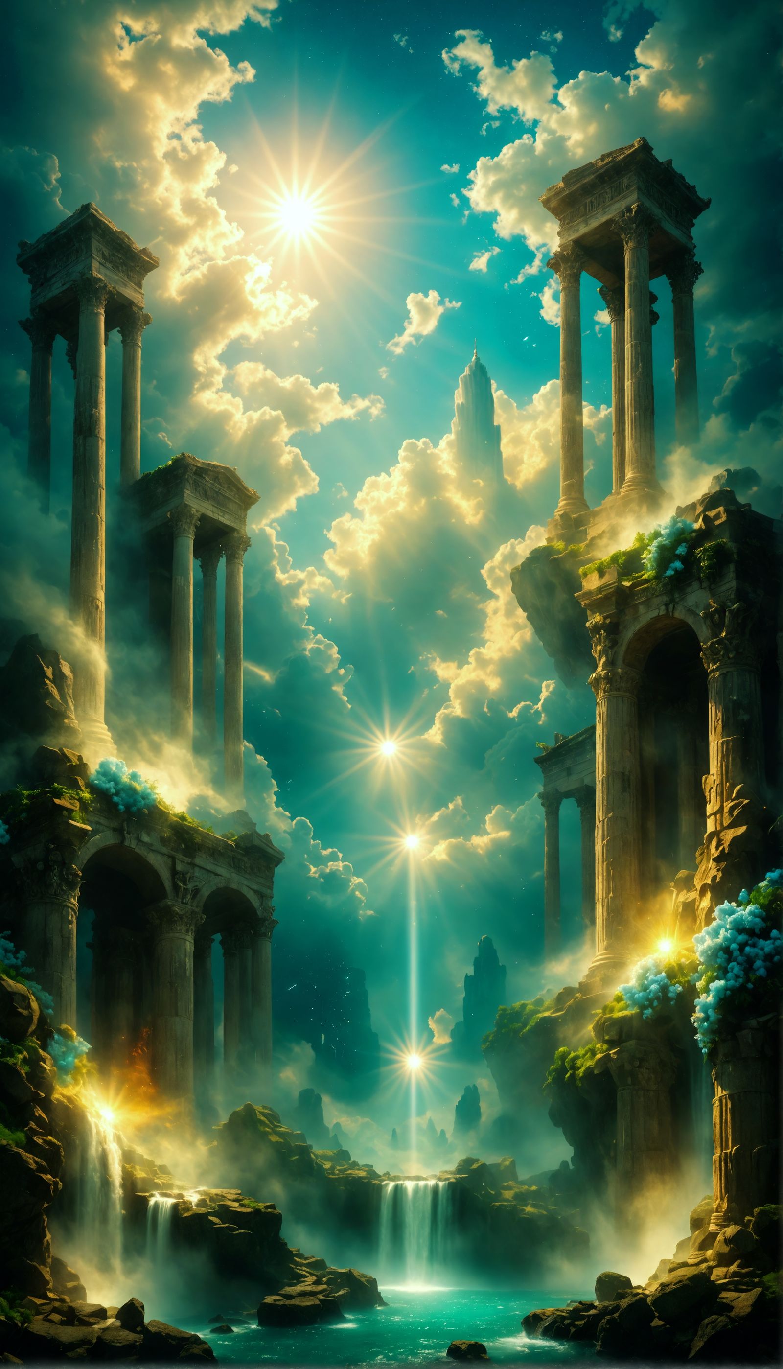 Heavenly Sunshine Beams Through Divine Clouds