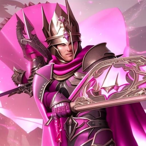 Rose Knight Taking Selfie: Digital Art, Pink Armor