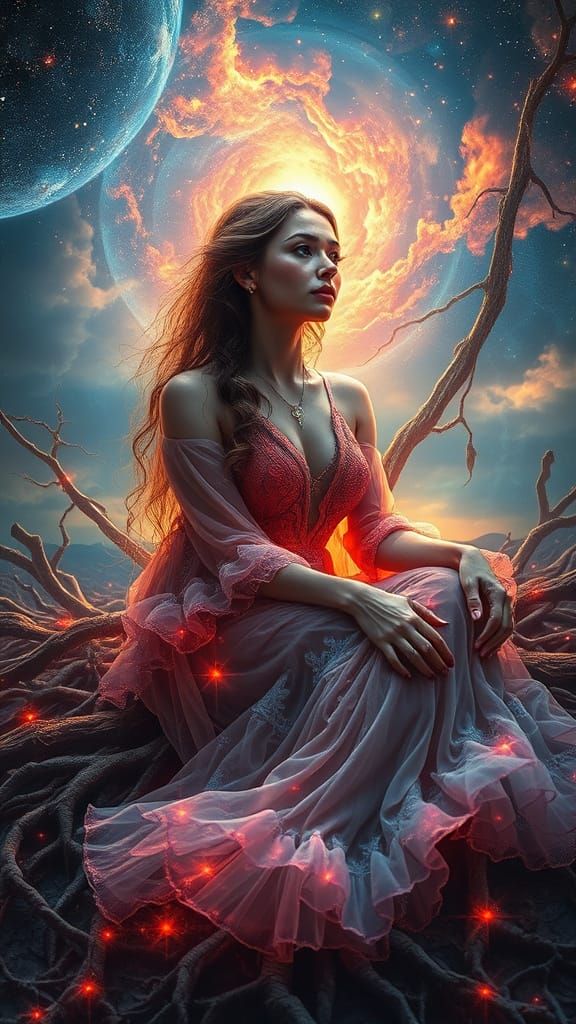 Surreal Goddess Embodied in Cosmic Harmony