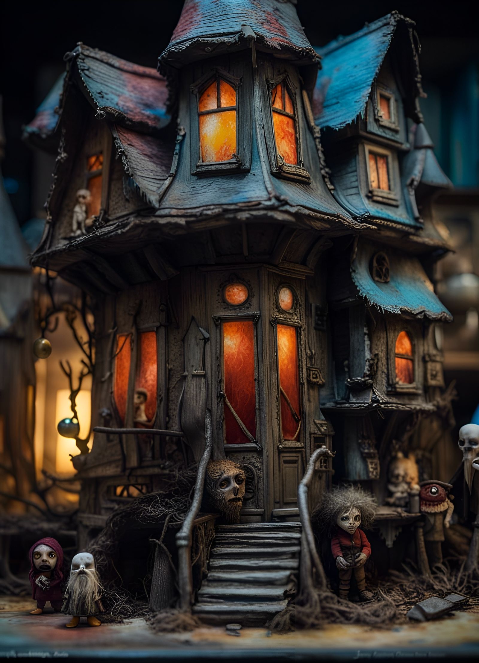 Gritty Crayon Caricature: Haunted Dollhouse Miniature Mansio...