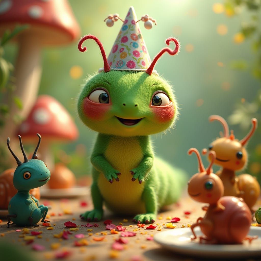Caterpillar's Whimsical Birthday Tea Party, Ghibli-Inspired