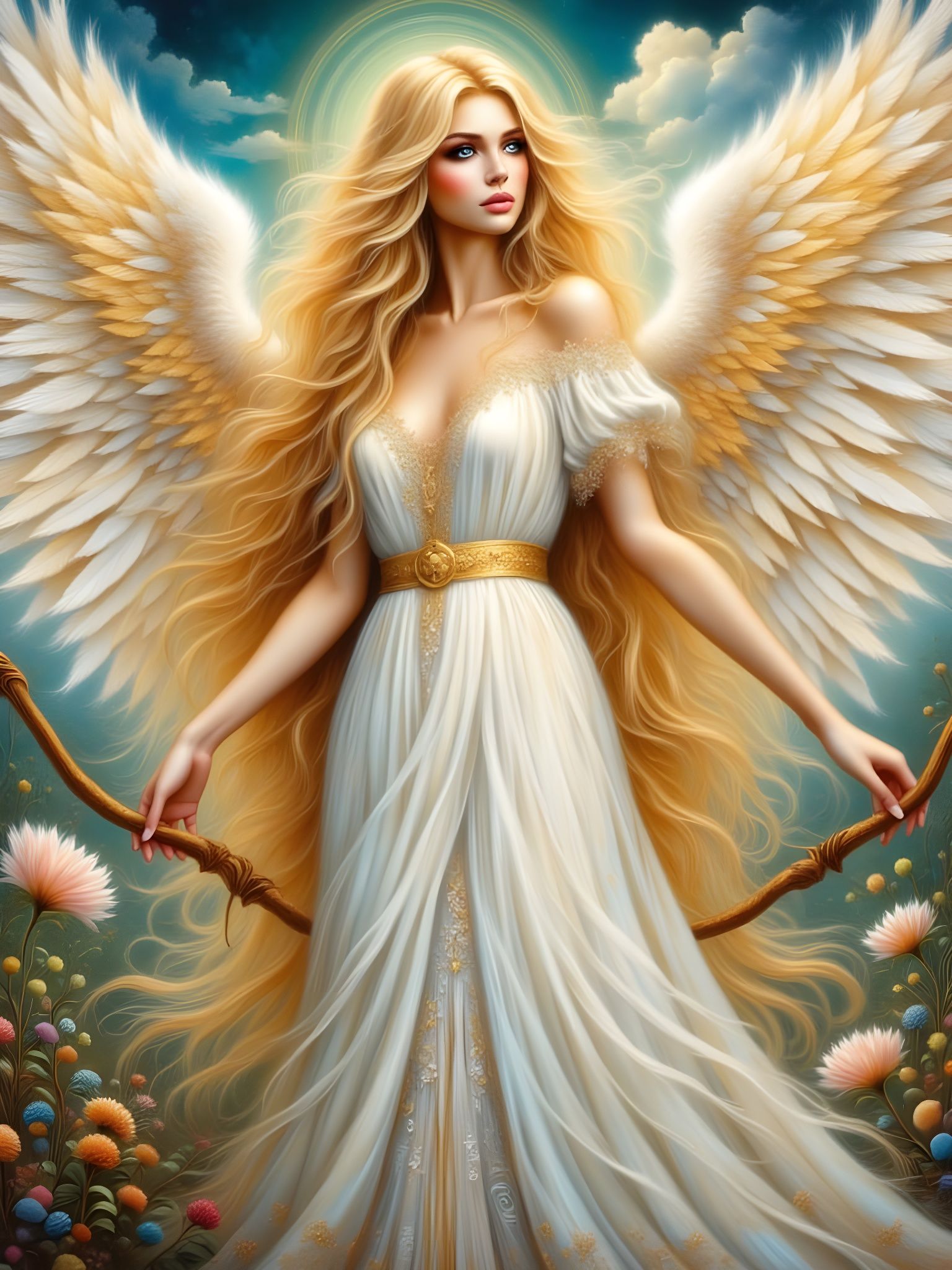 Angelic Woman with Wings and Bow in Garden
