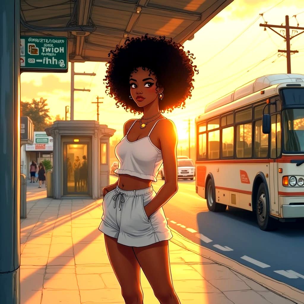 Confident Black Woman Embracing Golden Hour