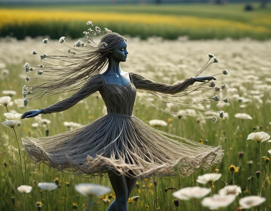 Ethereal String Ballerina in Flower Field