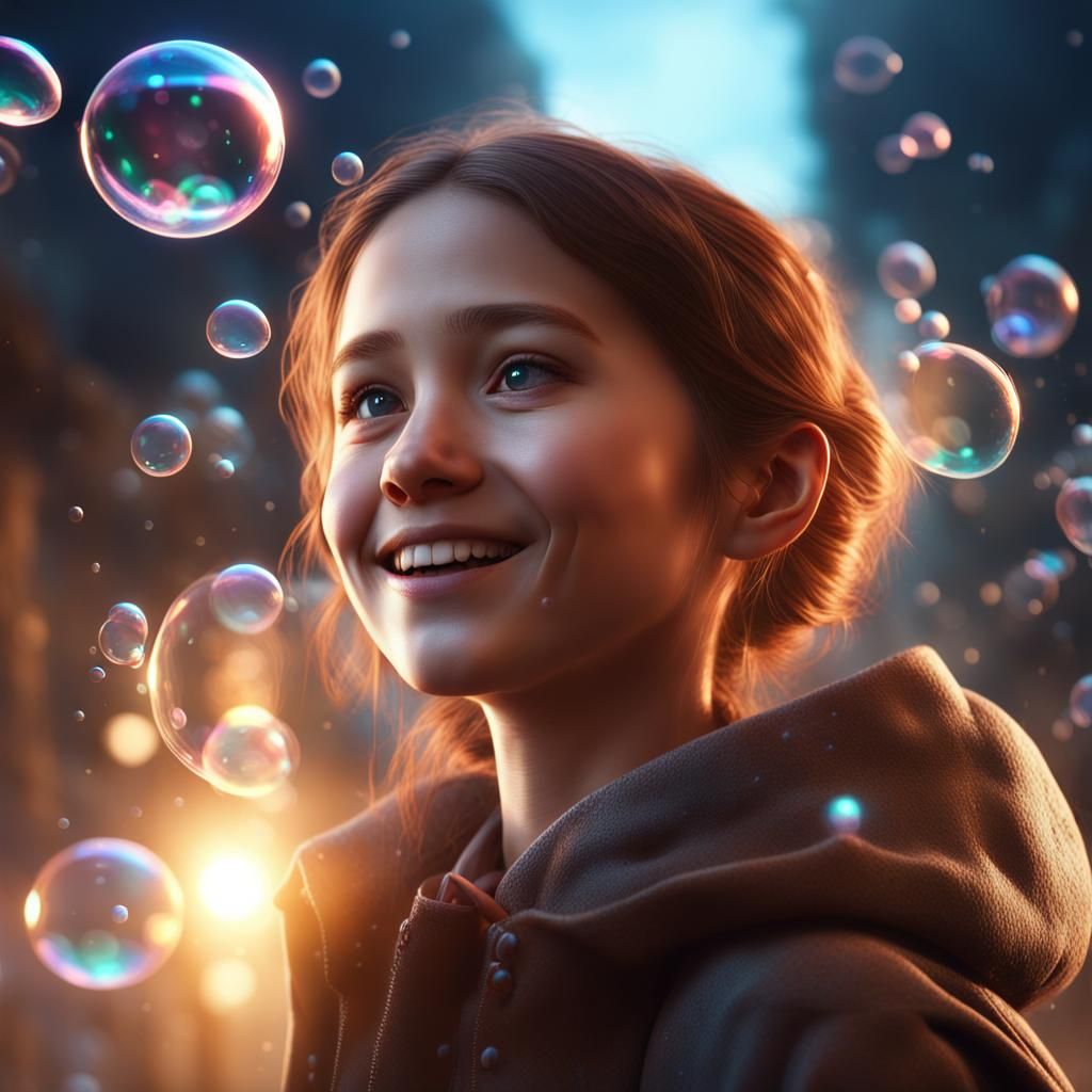 Radiant Girl with Bubbles in Fantasy Art