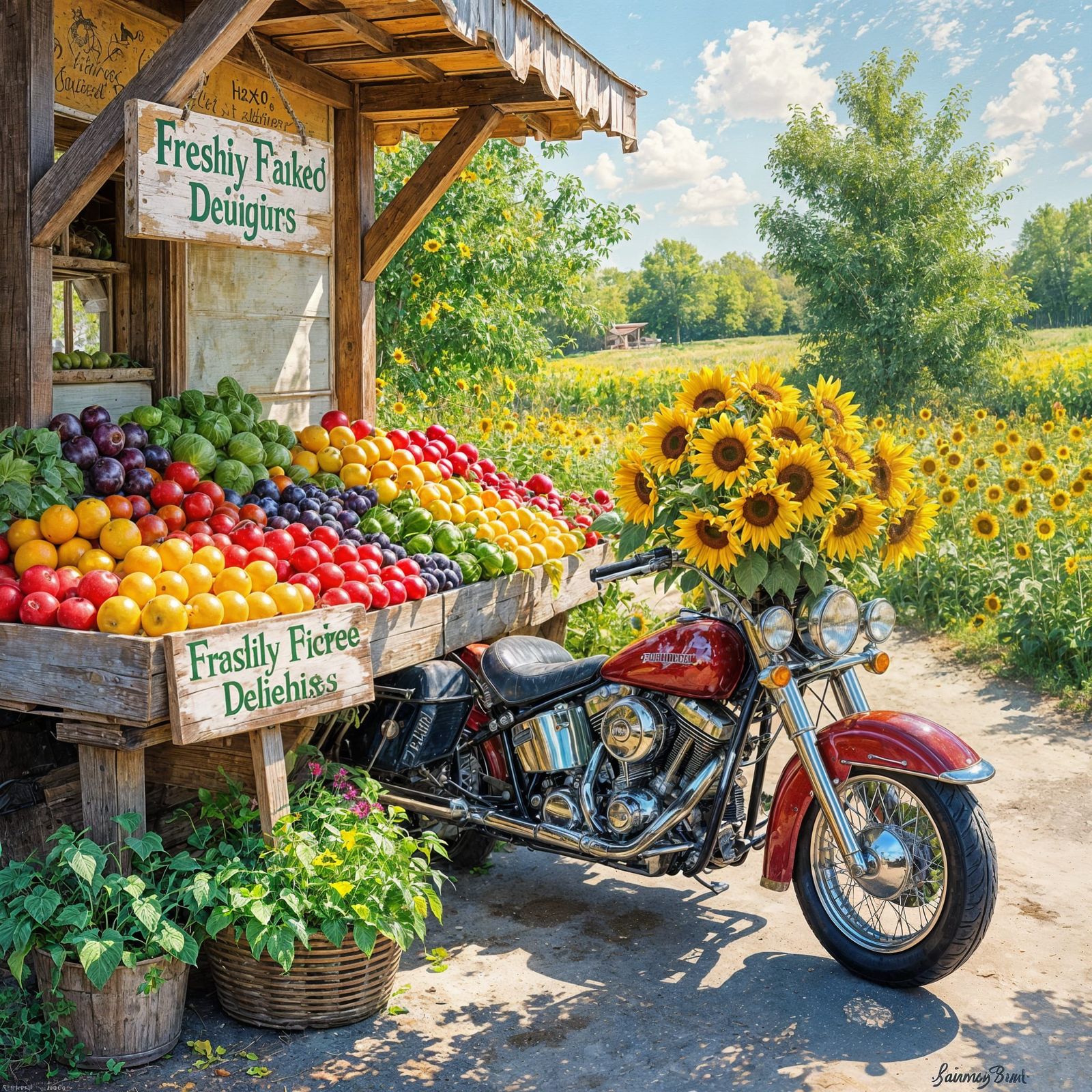 Rustic Farm Stand Overflowing with Jewel-Toned Produce