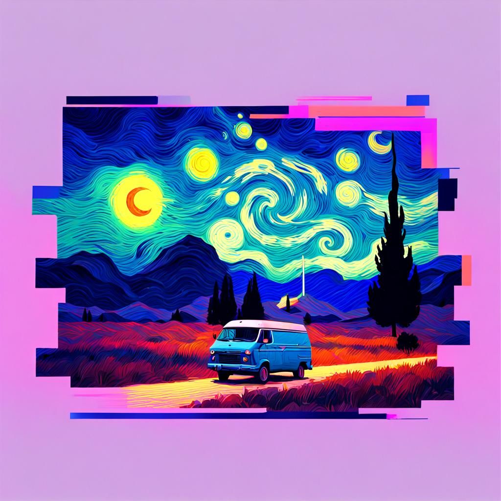 Glitch starry night glitch van gogh