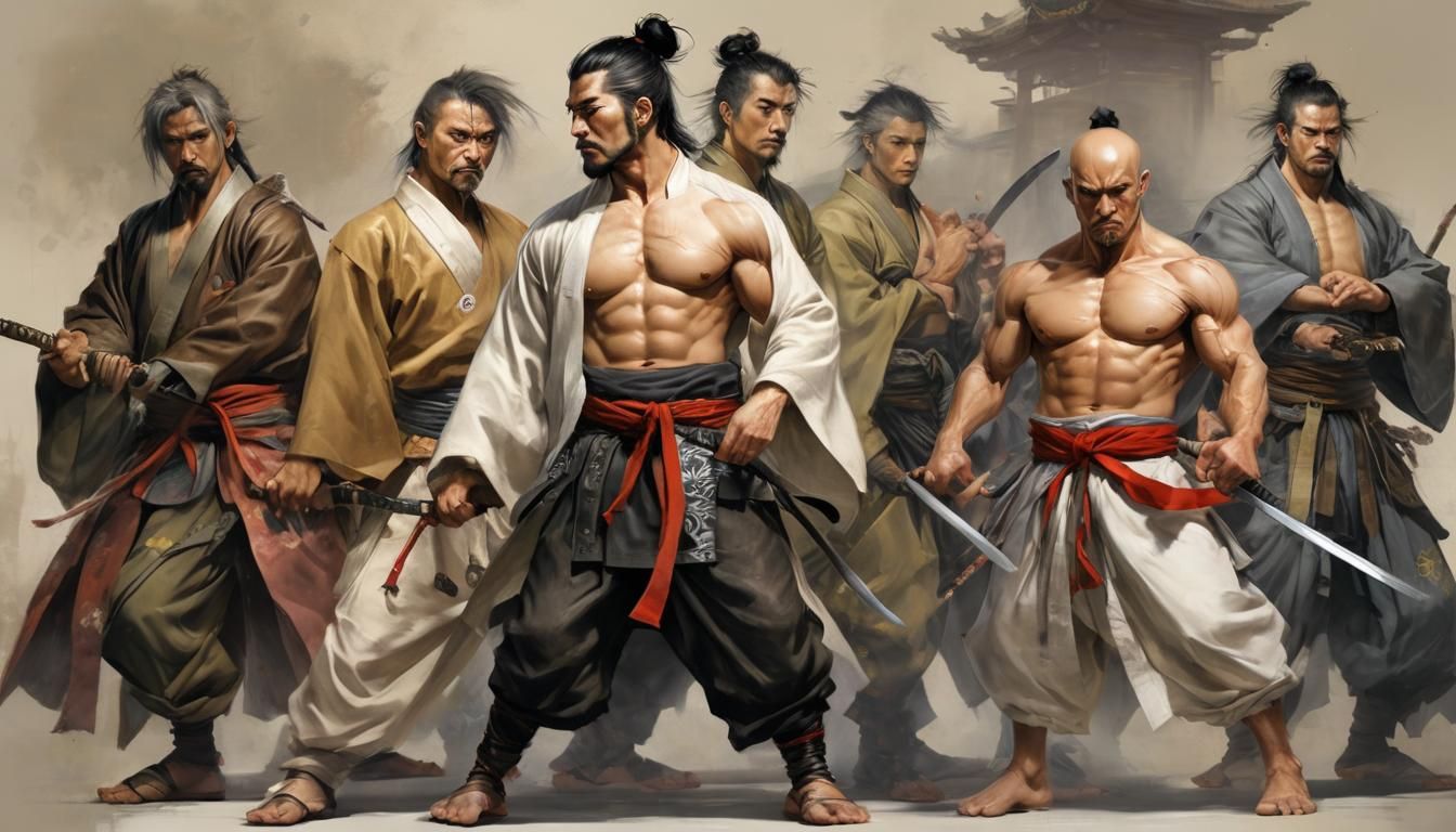 Epic Kung-fu Warrior in Traditional Japanese Attire