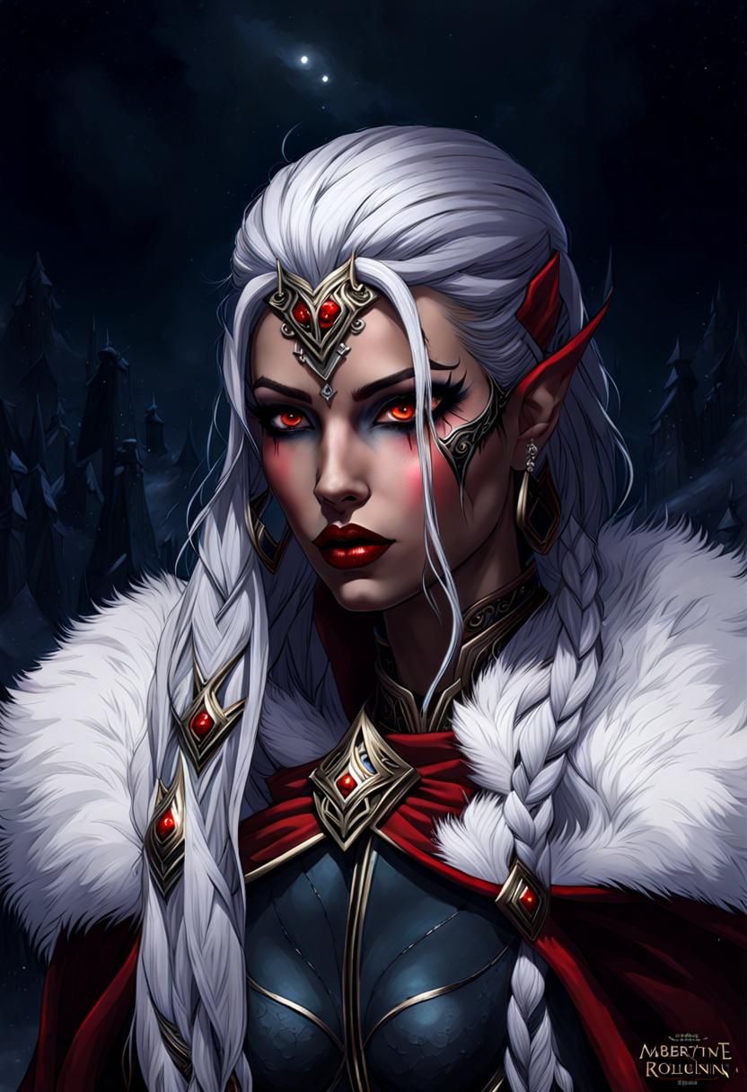 Striking Drow Sorceress with Red Tattoos