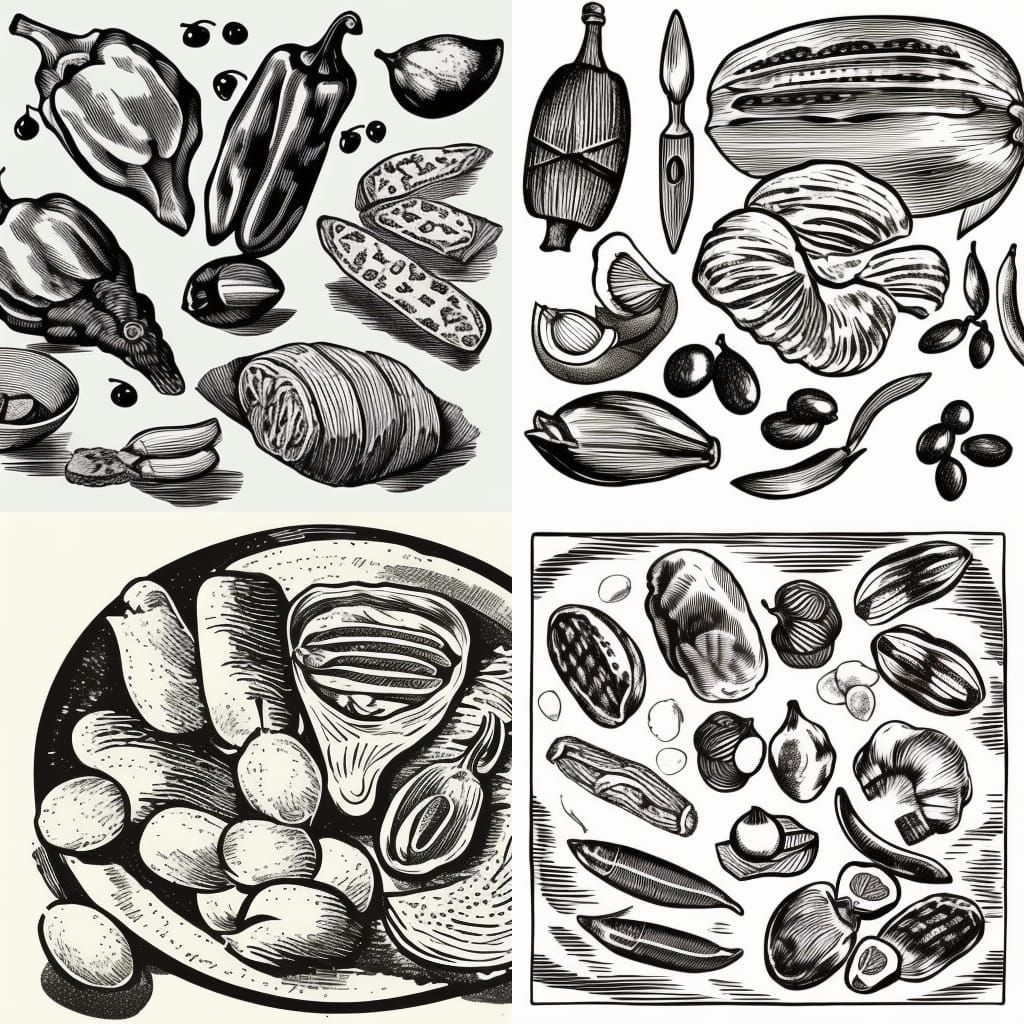 Italian Food Doodle: Woodcut Style Illustration