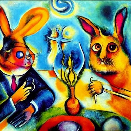 Surrealist Tarot: Rabbi, Rabbit, Vampire in Expressionist St...