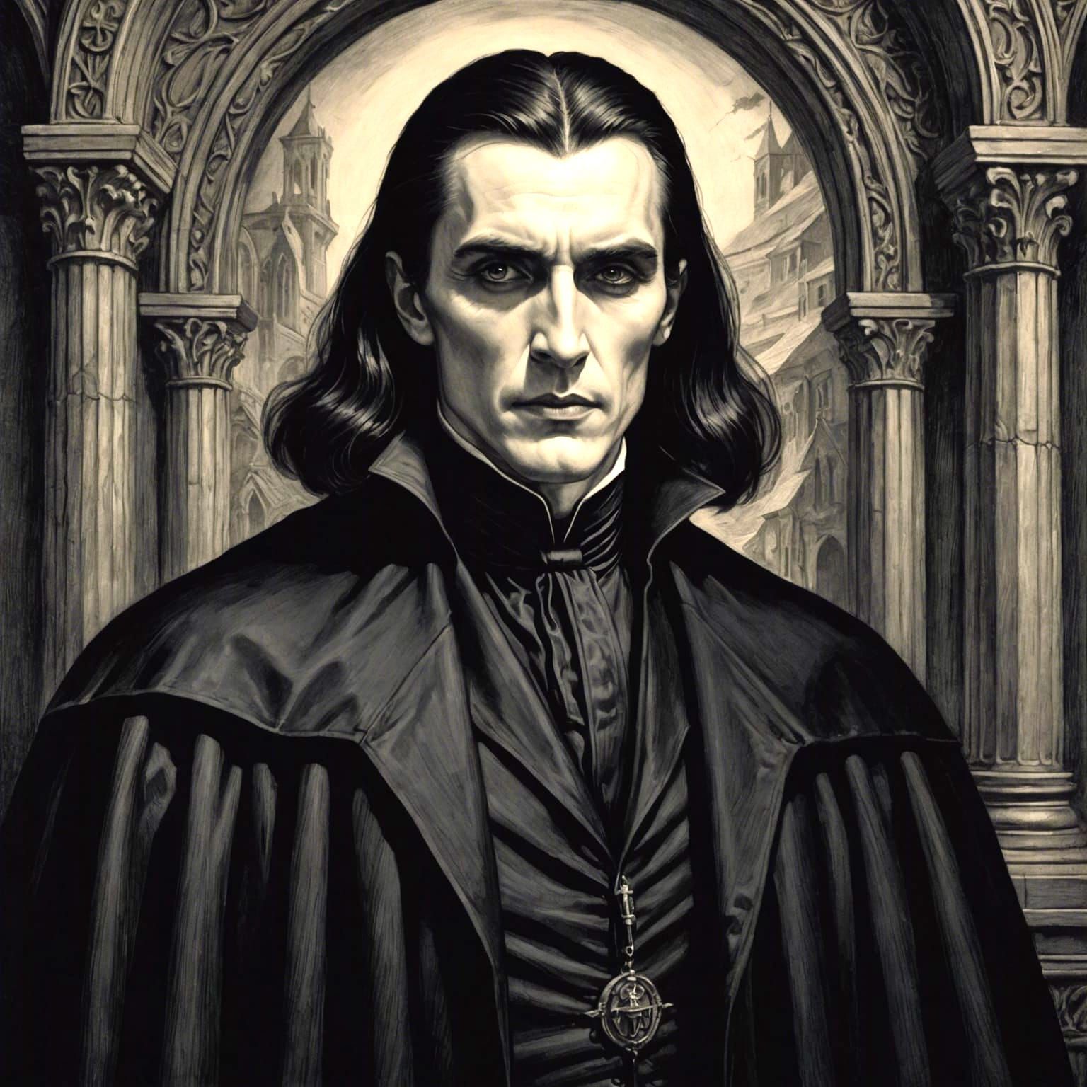 Count Dracula: Lord of Vampires in Woodcut Style