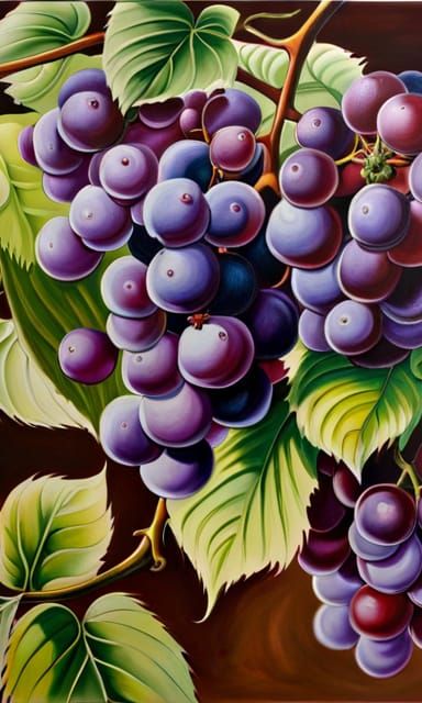 Hyperrealistic Grapes on Vine Painting