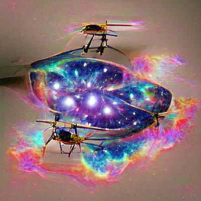 Futuristic Helicopter in Cosmic Sky