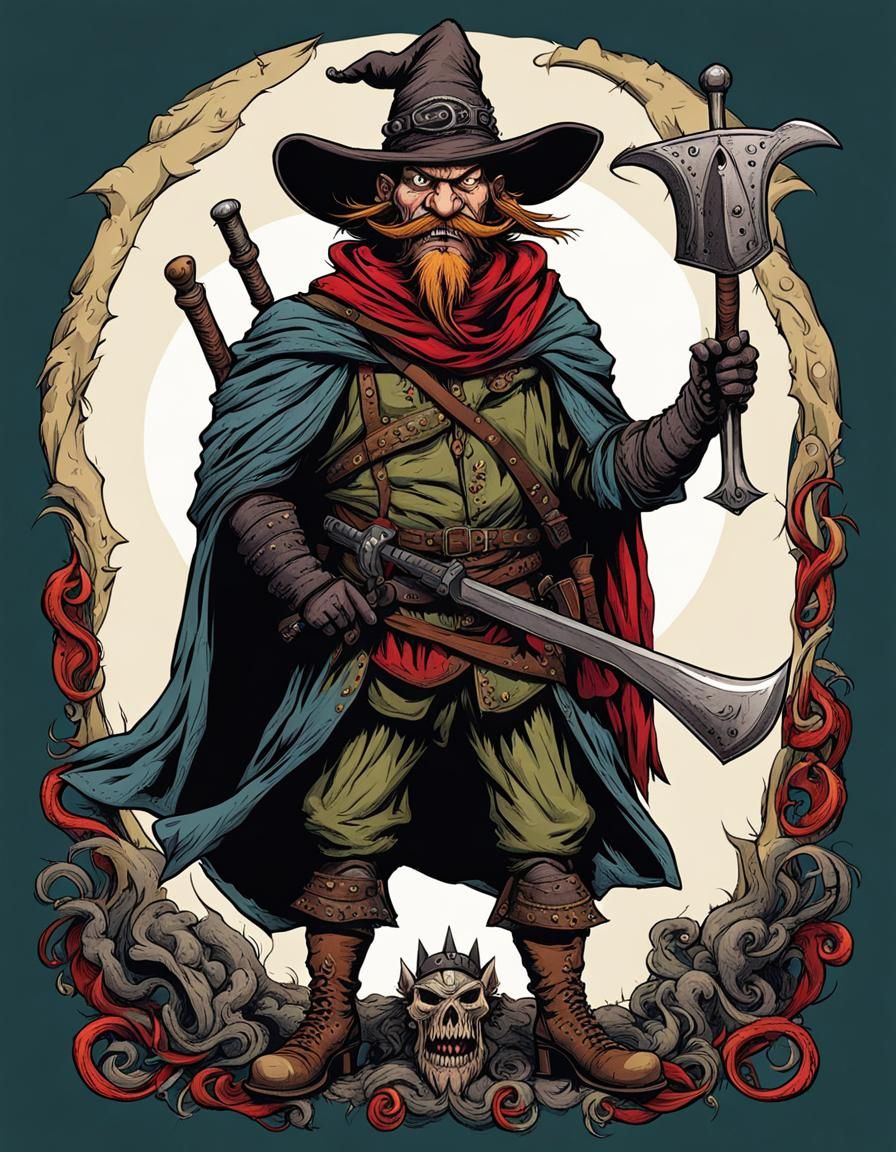 Grotesque Cartoon Robber with Spiked Club