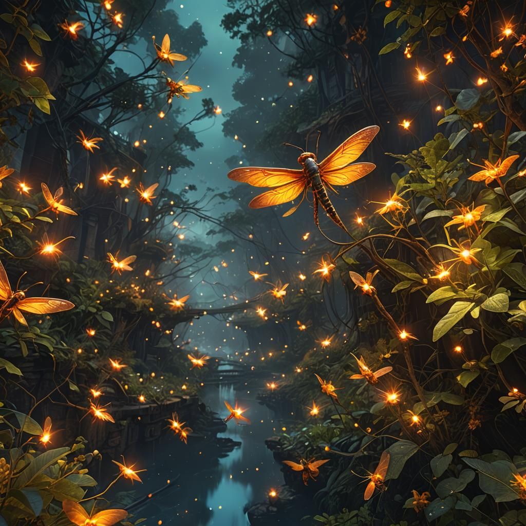 Glowing Firefly: Detailed Matte Painting in 8K
